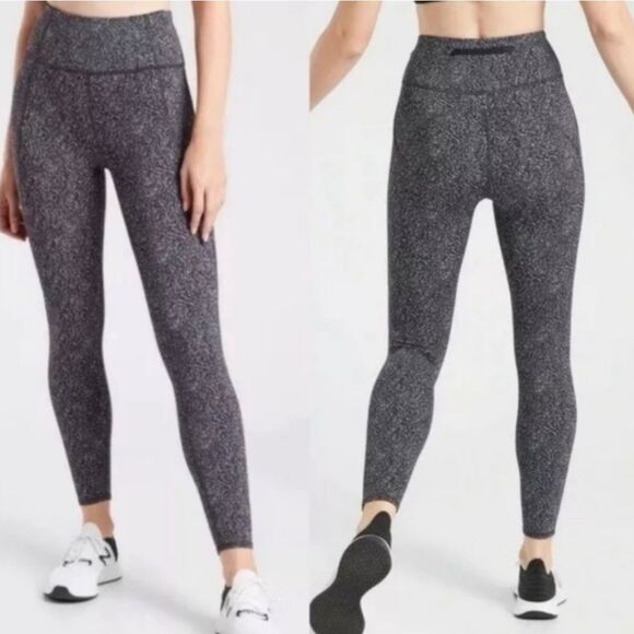 ATHLETA LIGHTNING STATIC 7/8 TIGHT black white MP Medium Petite leggings - Picture 1 of 6